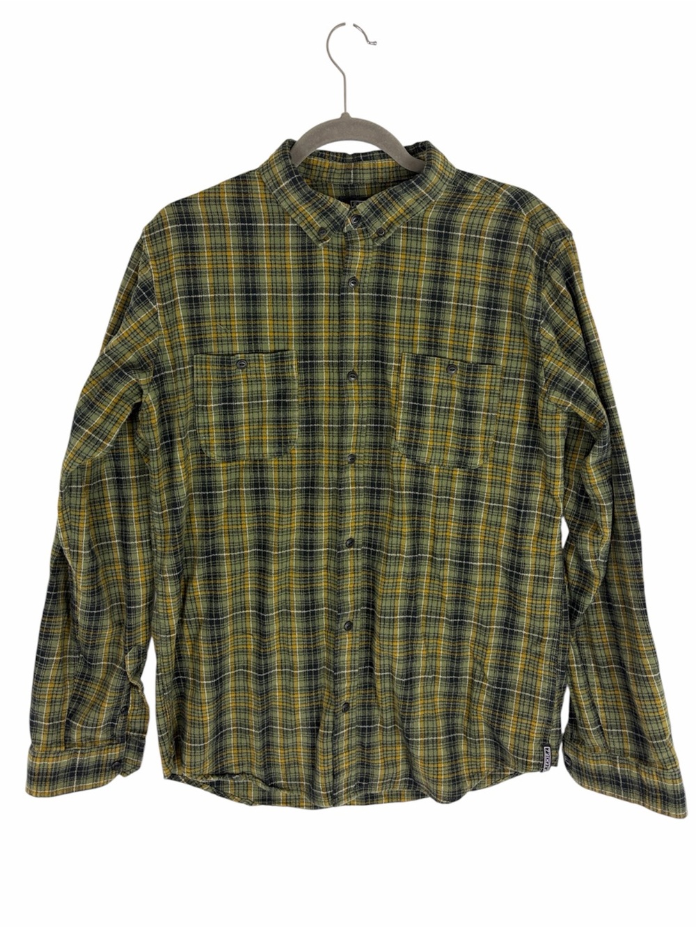 Ezekiel Green Mustard Plaid Flannel Button Down Shirt Men’s Large 100% Cotton